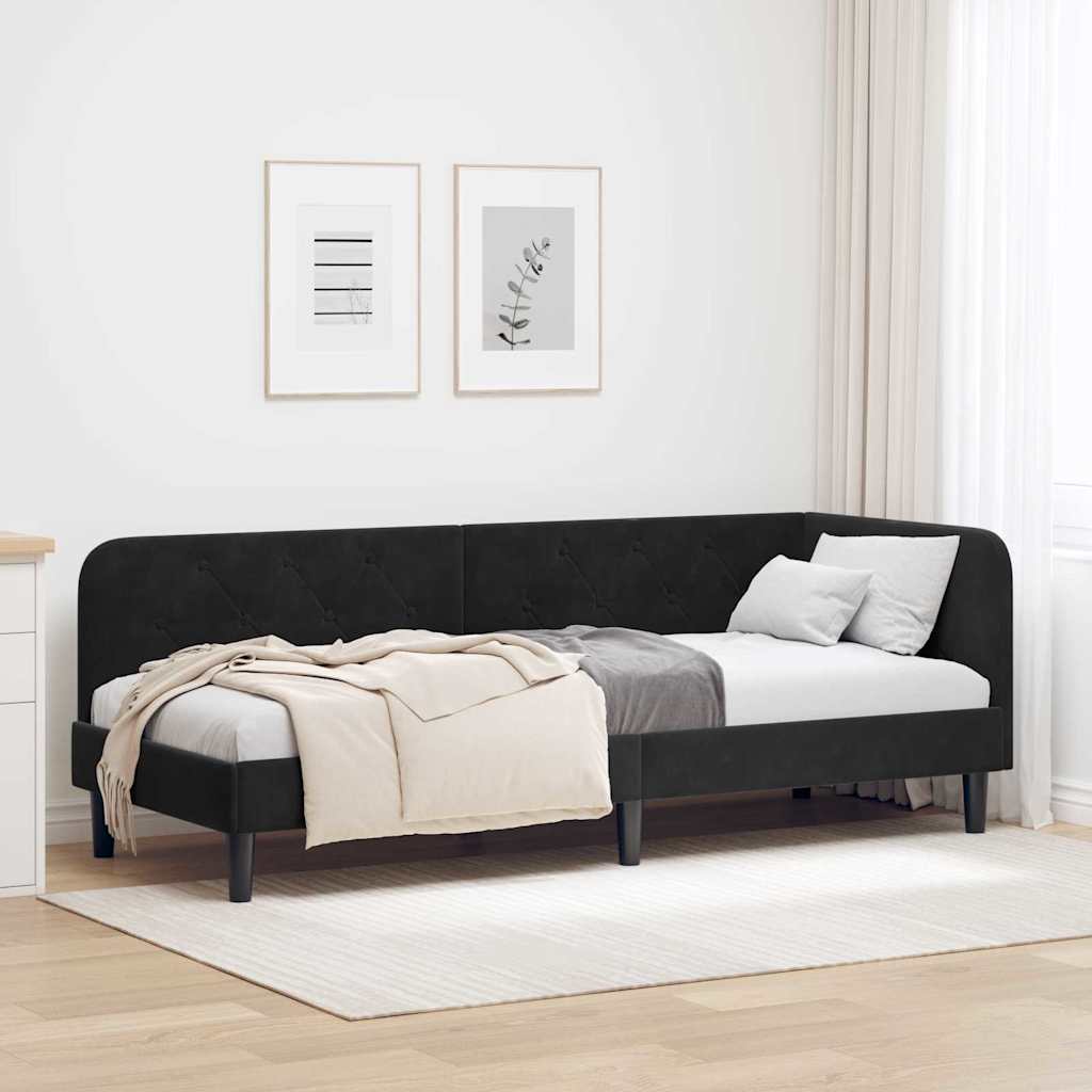 JUNG Vida Eckbettgestell mit Kopfteil Schwarz 80 x 200 cm Samt