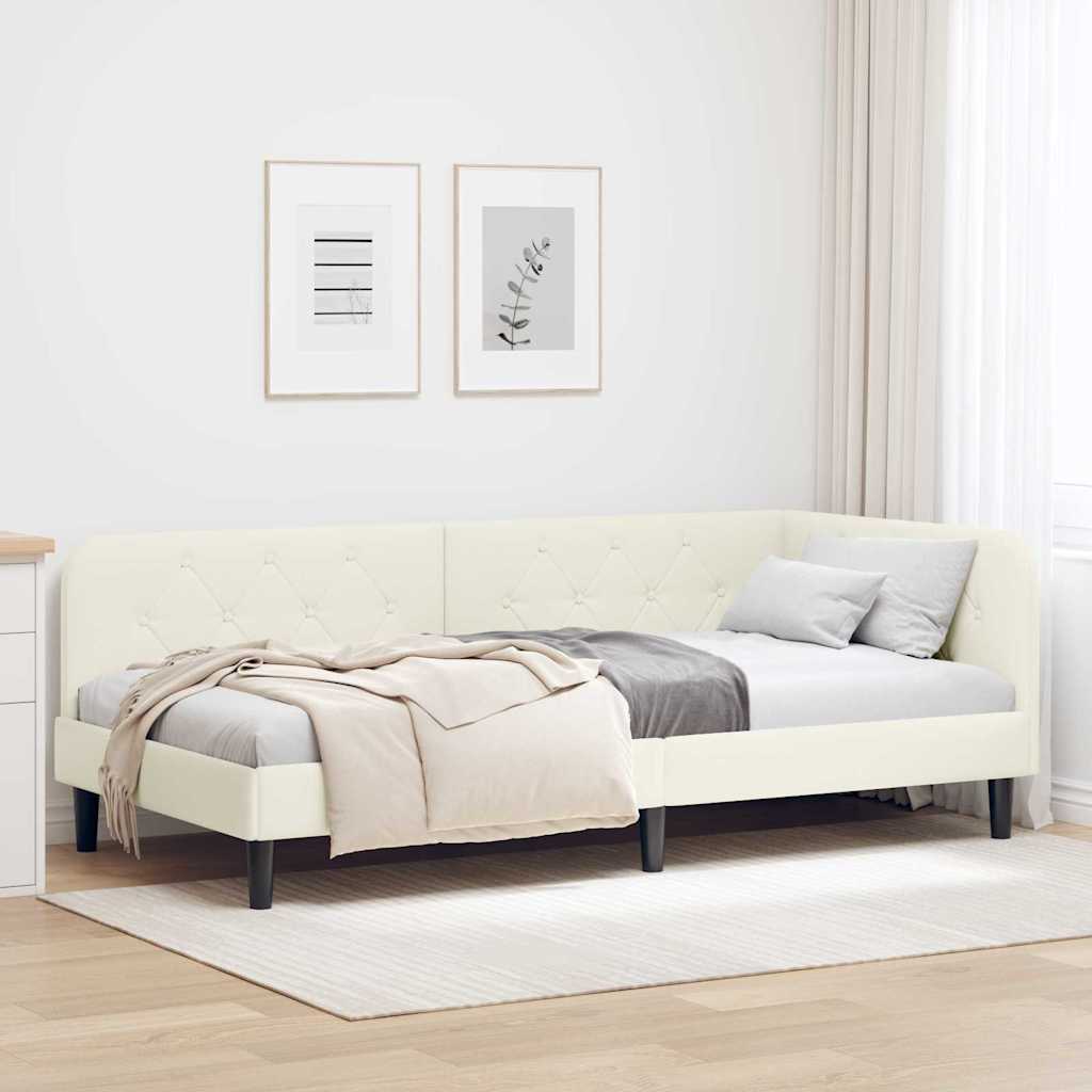 JUNG Vida Eckbettgestell mit Kopfteil Creme 90 x 200 cm Samt