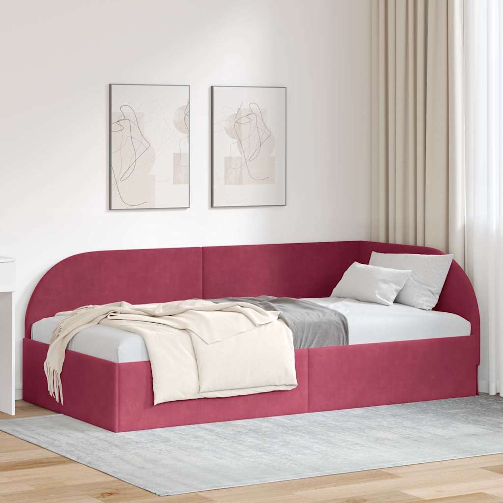 JUNG Vida Eckbettgestell Weinrot 80 cm x 200 cm Polyester und Sperrholz