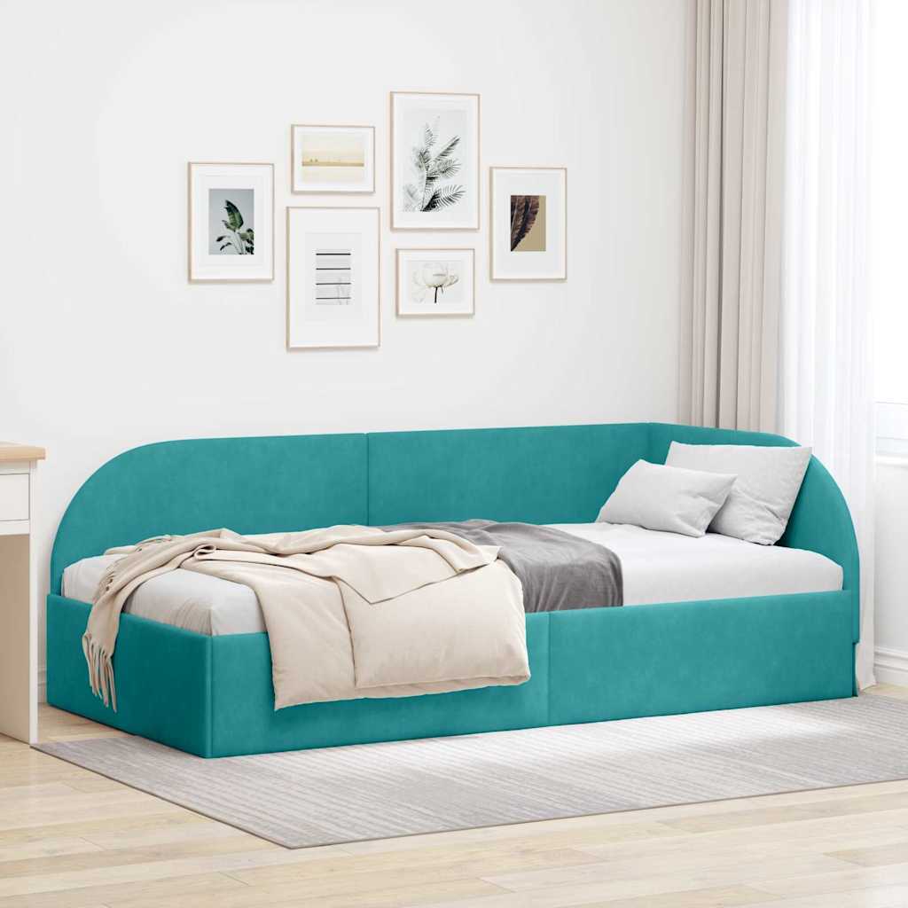 JUNG Vida Eckbettgestell Türkis 90 cm x 200 cm Polyester und Sperrholz