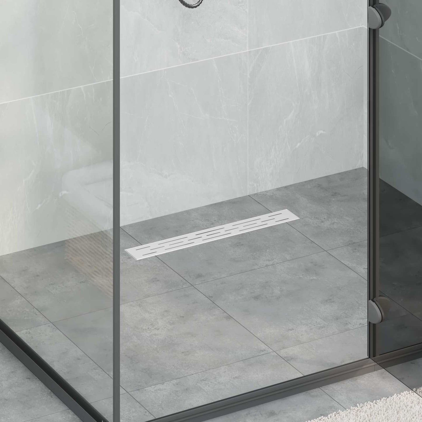JUNG Vida Duschabfluss mit Glashülle und 360° Siphon Silber 50 cm
