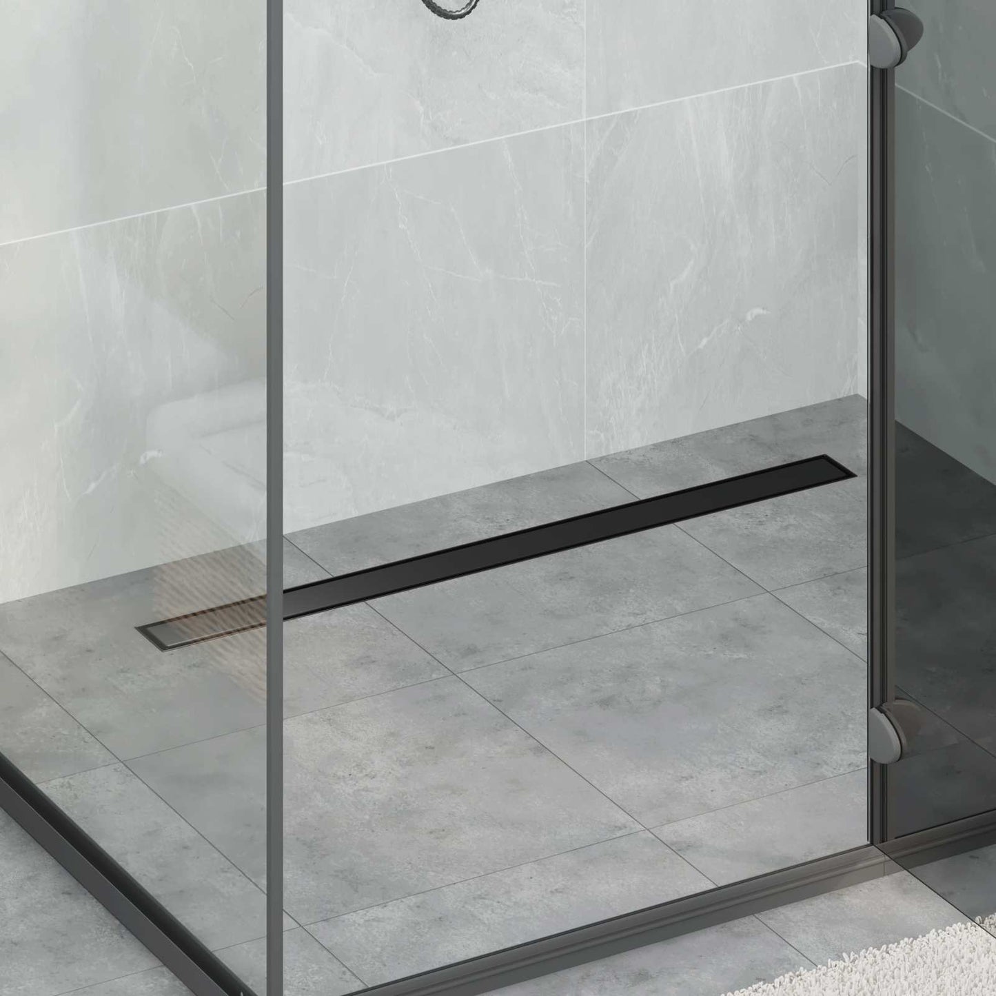 JUNG Vida Duschablauf 2-in-1 mit 360° Siphon Schwarz 90 cm Edelstahl 304