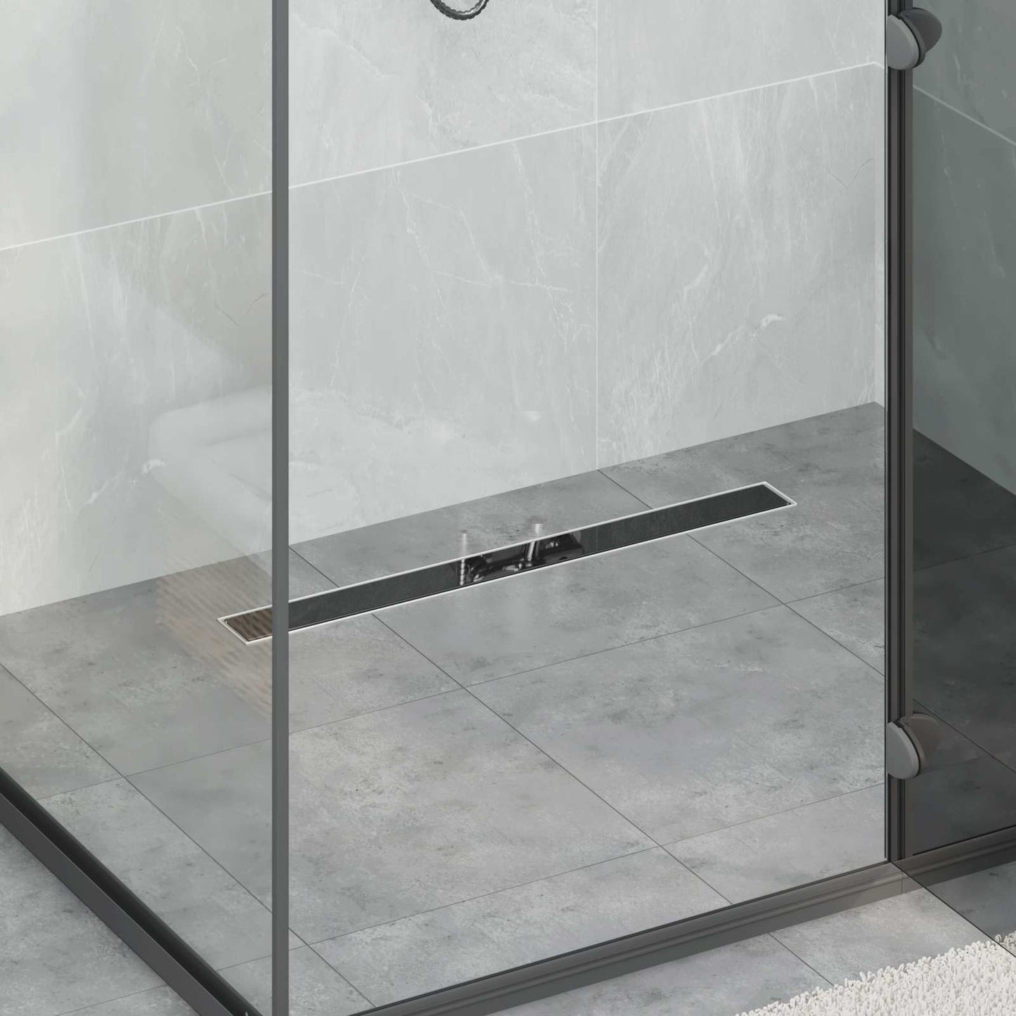 JUNG Vida Duschabfluss mit Glasabdeckung Schwarz 70 cm Edelstahl 304