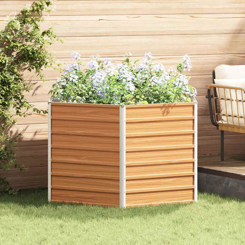 JUNG Vida Hochbeet im Garten Hellbraun 129 x 129 x 77 cm Verzinkter Stahl