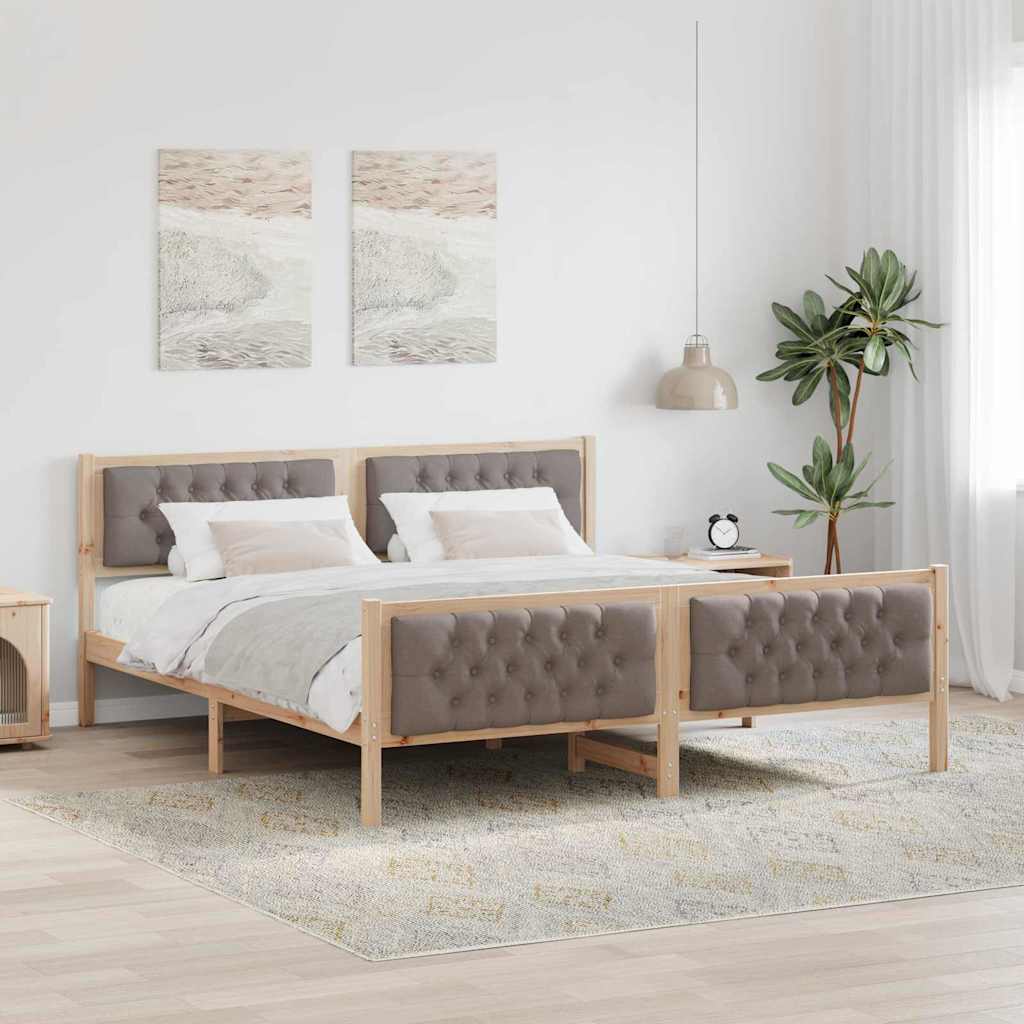 JUNG Vida Bettrahmen mit Kopfteil Taupe 180 x 200 cm Massives Kiefernholz