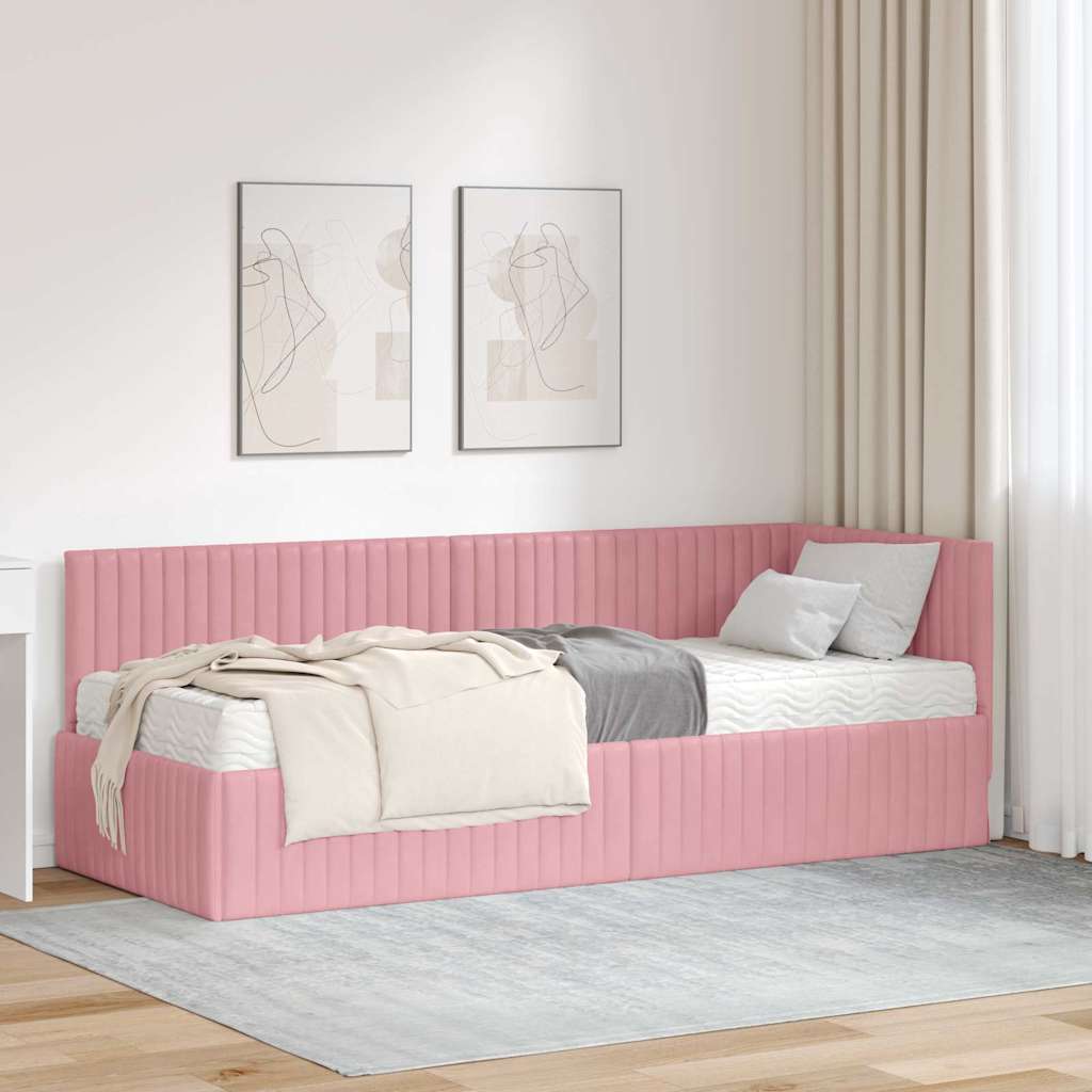 JUNG Vida Eckbettgestell mit Matratze mit Kopfteil 2 pcs Grau Samt