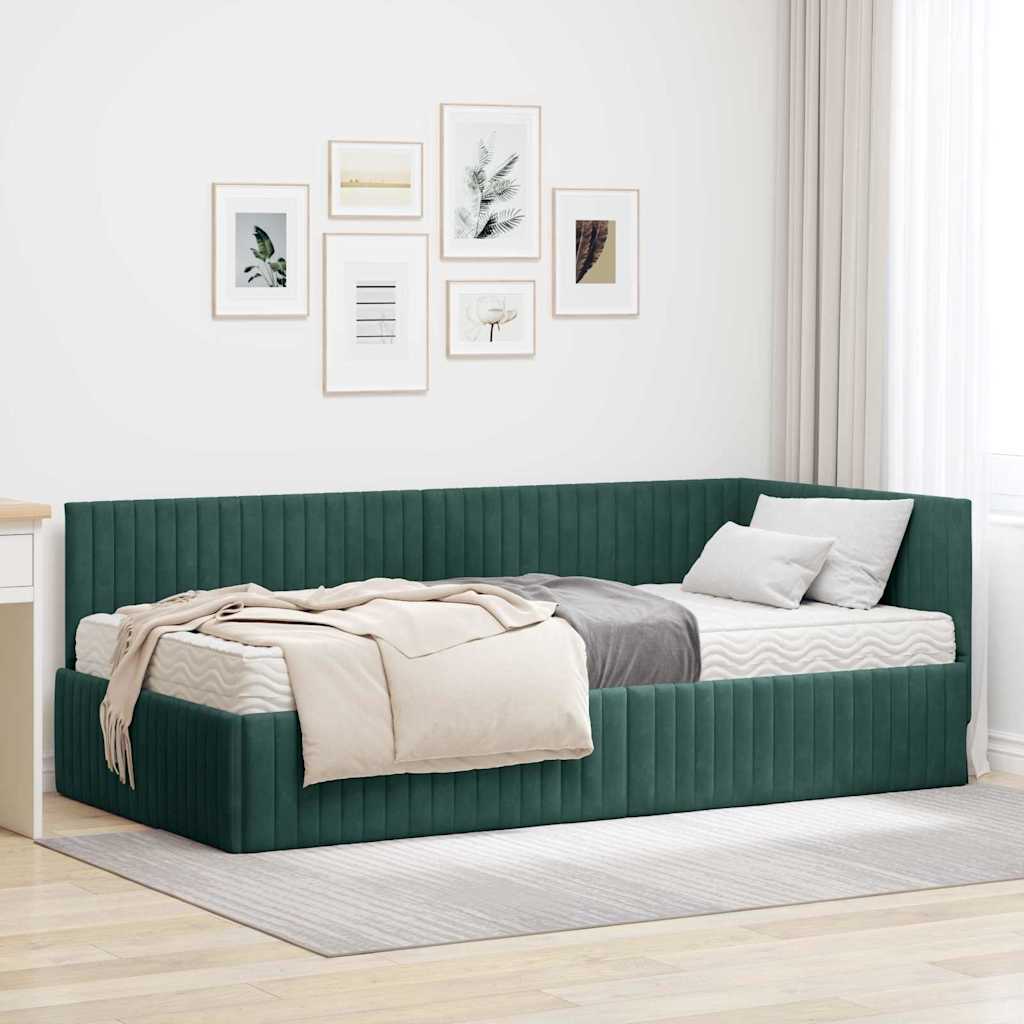 JUNG Vida Eckbettgestell mit Matratze mit Kopfteil 2 pcs Grün Samt