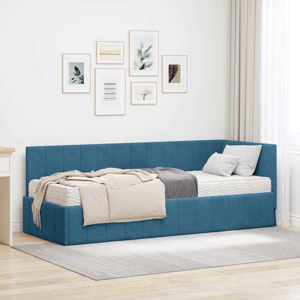 JUNG Vida Eckbettgestell mit Matratze mit Matratze 2 pcs Blau Samt
