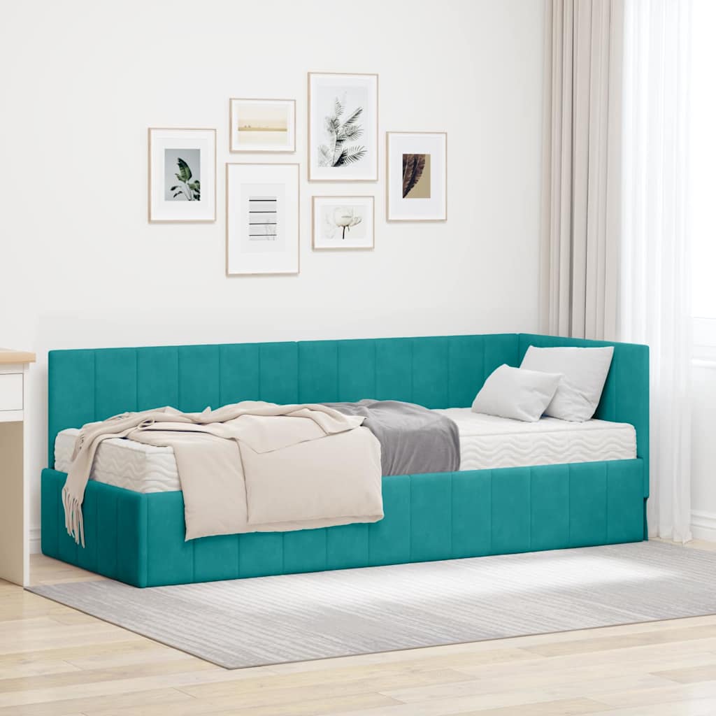 JUNG Vida Eckbettgestell mit Matratze mit Matratze 2 pcs Türkis Samt