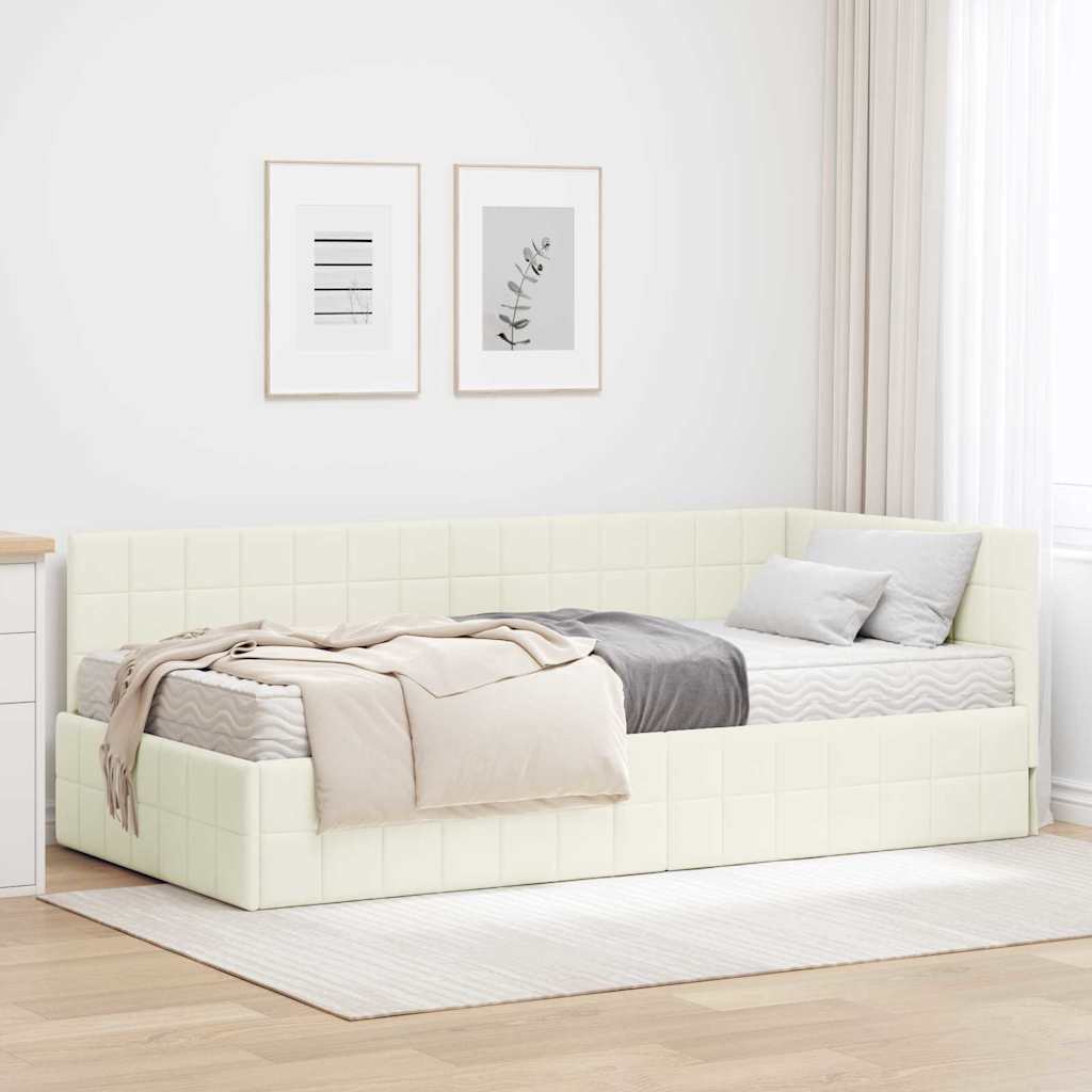JUNG Vida Eckbettgestell mit Matratze mit Kopfteil 2 pcs Creme Samt