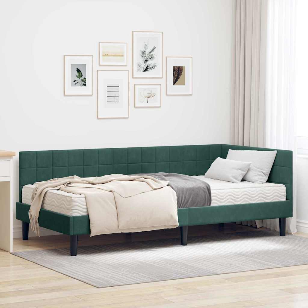 JUNG Vida Eckbettgestell mit Matratze mit Kopfteil 2 pcs Grün Samt