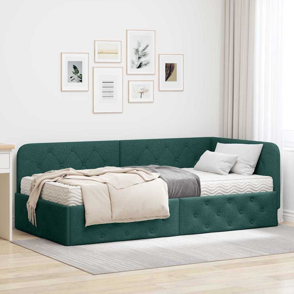 JUNG Vida Eckbettgestell mit Matratze Dunkelgrün 100 x 200 cm Stoff