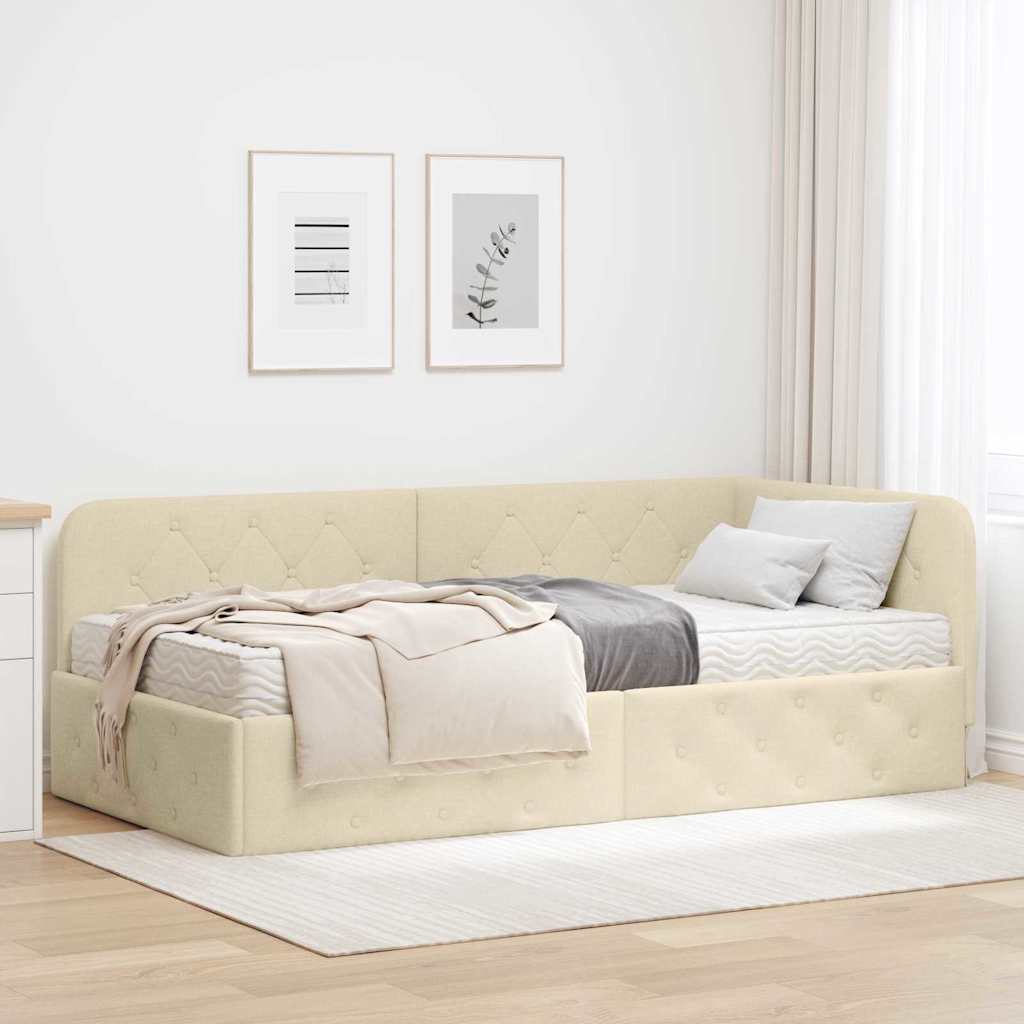 JUNG Vida Eckbettgestell mit Matratze Creme 100 x 200 cm Stoff