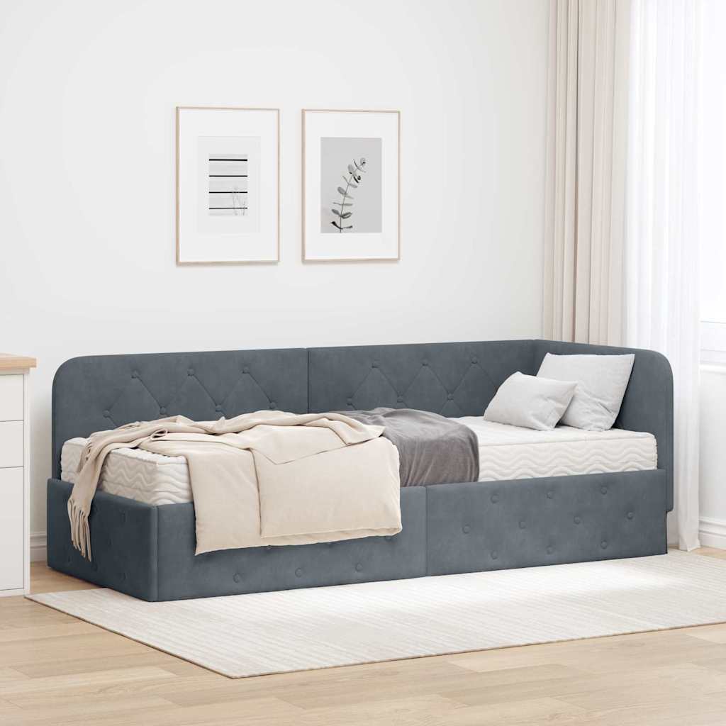 JUNG Vida Eckbettgestell mit Matratze Dunkelgrau 80 x 200 cm Samt
