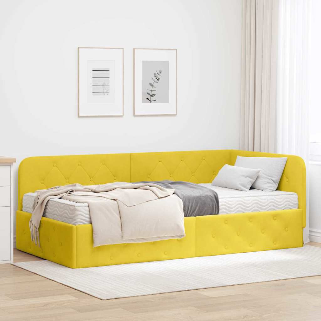 JUNG Vida Eckbettgestell mit Matratze mit Kopfteil Gelb 90 x 200 cm Samt