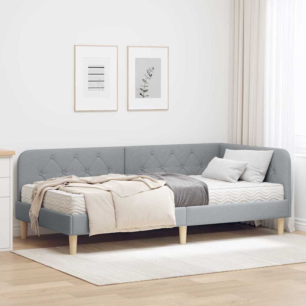 JUNG Vida Eckbettgestell mit Matratze Hellgrau 100 x 200 cm Stoff