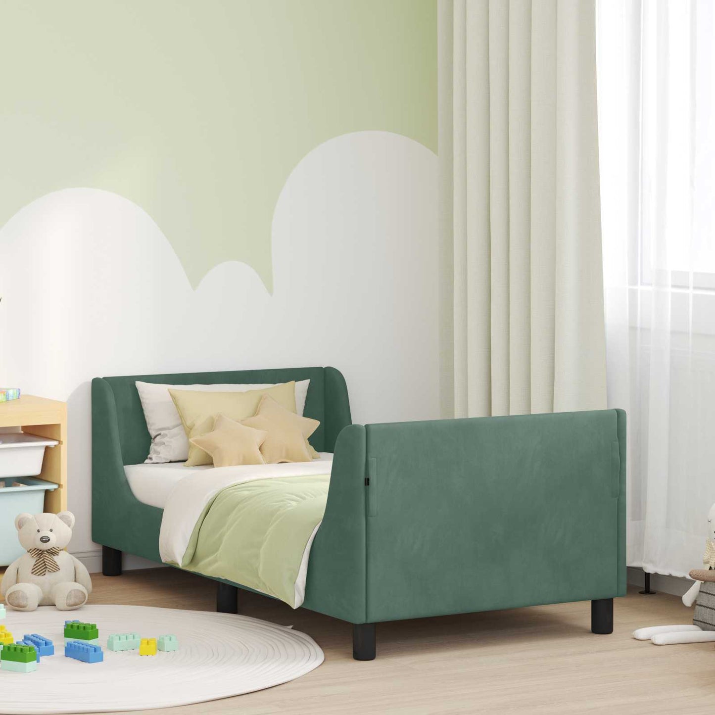 JUNG Vida Kinderbettgestell mit Kopfteil Meergrün 80 x 160 cm Samt