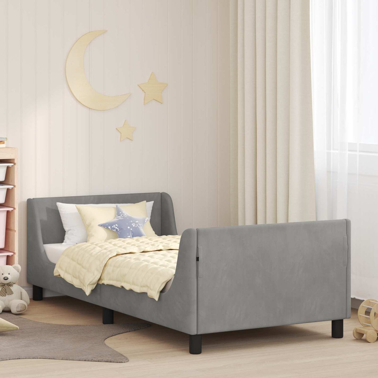 JUNG Vida Kinderbettgestell mit Kopfteil Hellgrau 80 x 200 cm Samt
