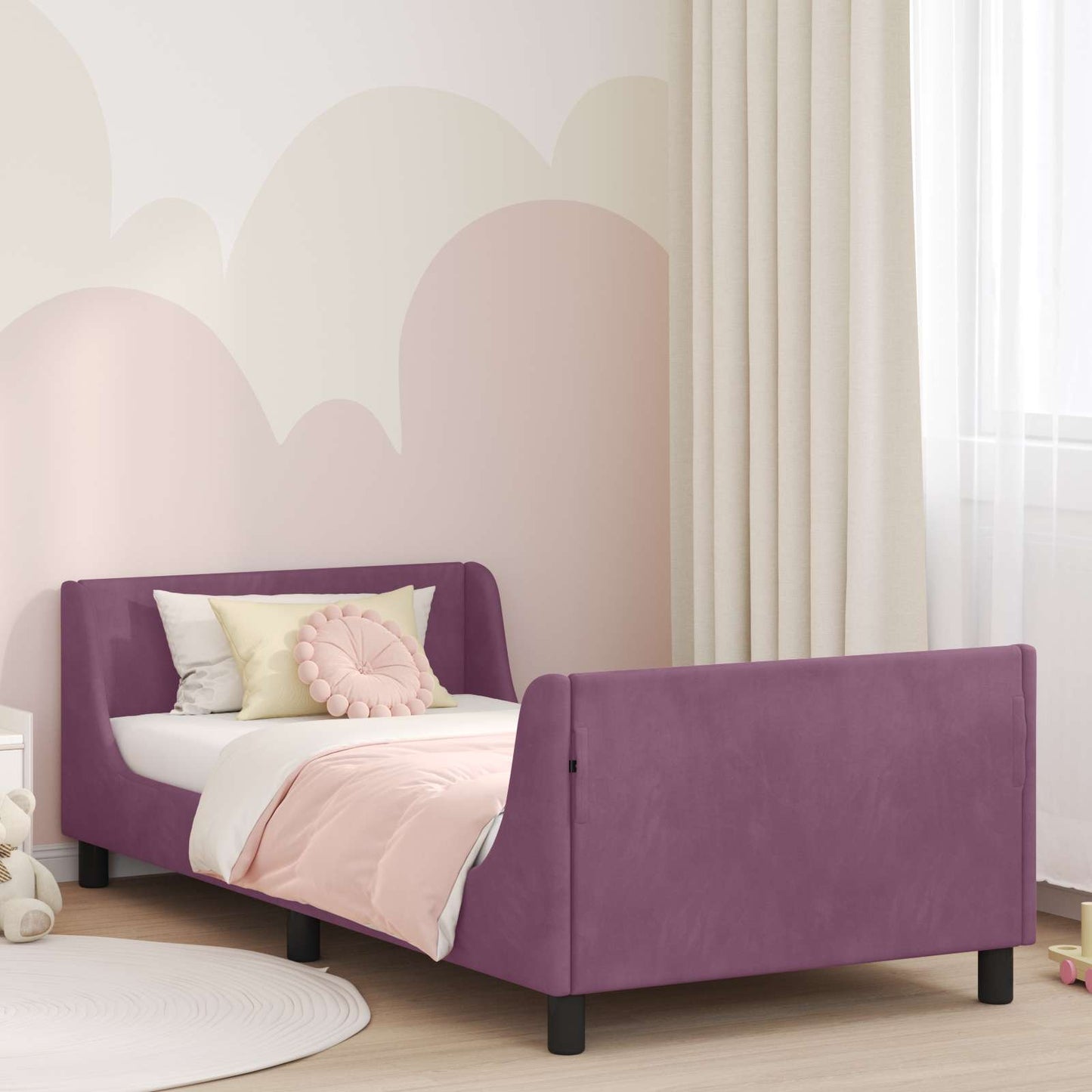JUNG Vida Kinderbettgestell mit Kopfteil Lila 80 x 200 cm Samt