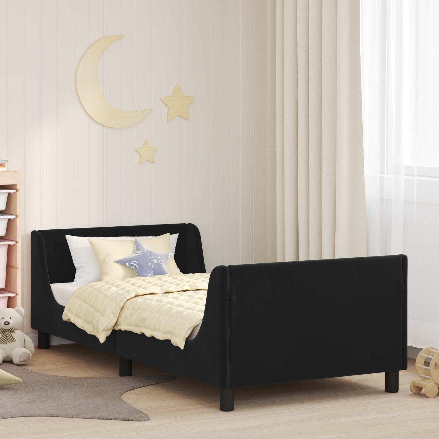 JUNG Vida Kinderbettgestell mit Kopfteil Schwarz 90 x 190 cm Samt