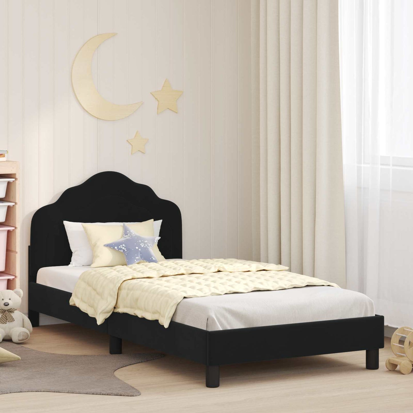 JUNG Vida Kinderbettgestell mit Kopfteil Schwarz 80 x 200 cm Samt