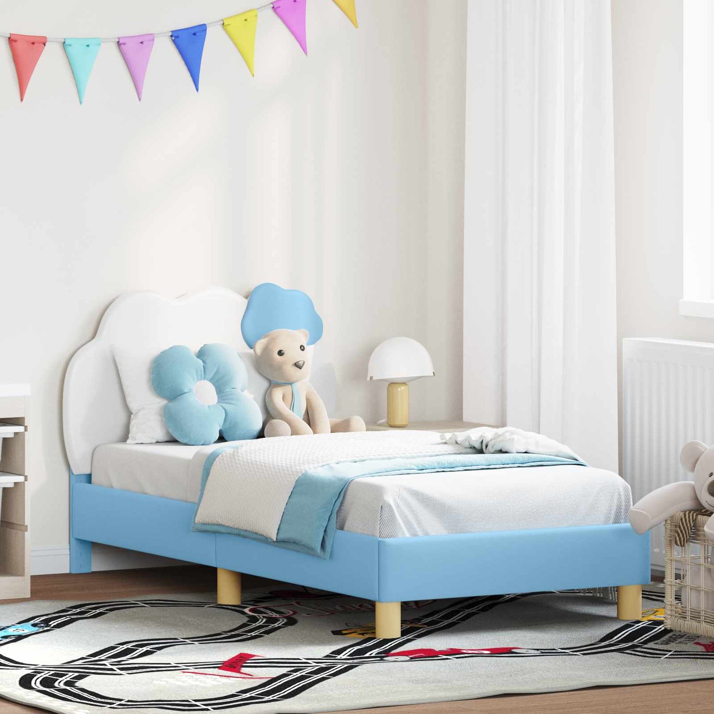 JUNG Vida Kinderbettgestell mit Kopfteil mit Kopfteil Blau 80 x 160 cm PU
