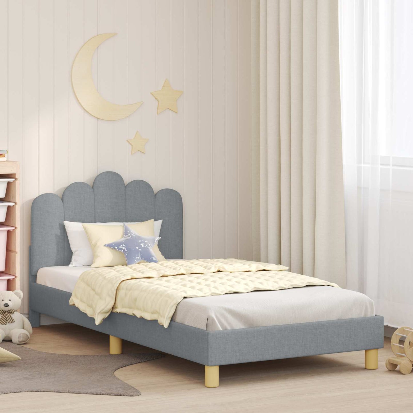 JUNG Vida Kinderbettgestell mit Kopfteil Hellgrau 80 x 200 cm Stoff