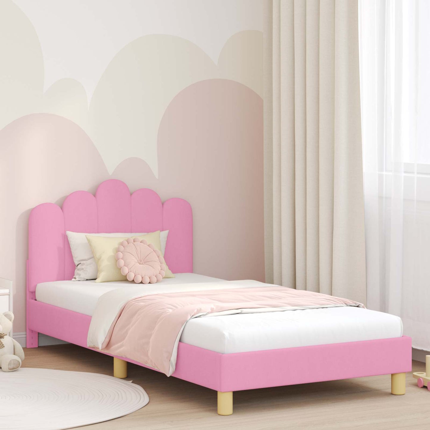 JUNG Vida Kinderbettgestell mit Kopfteil Rosa 80 x 200 cm Stoff