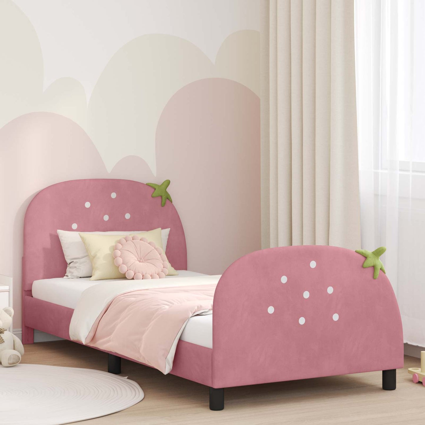 JUNG Vida Kinderbettgestell mit Kopfteil Rosa 90 x 190 cm Samt