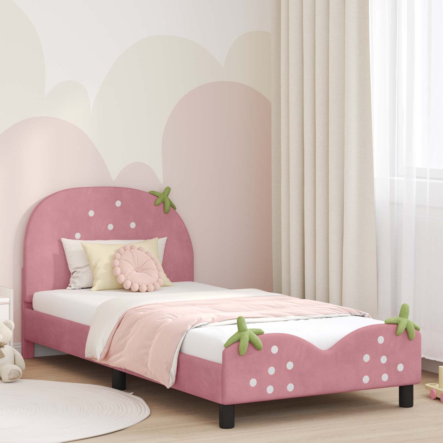JUNG Vida Kinderbettgestell mit Kopfteil Rosa 90 x 190 cm Samt