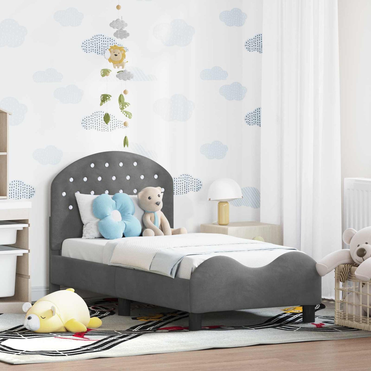 JUNG Vida Kinderbettgestell mit Kopfteil Dunkelgrau 70 x 140 cm Samt