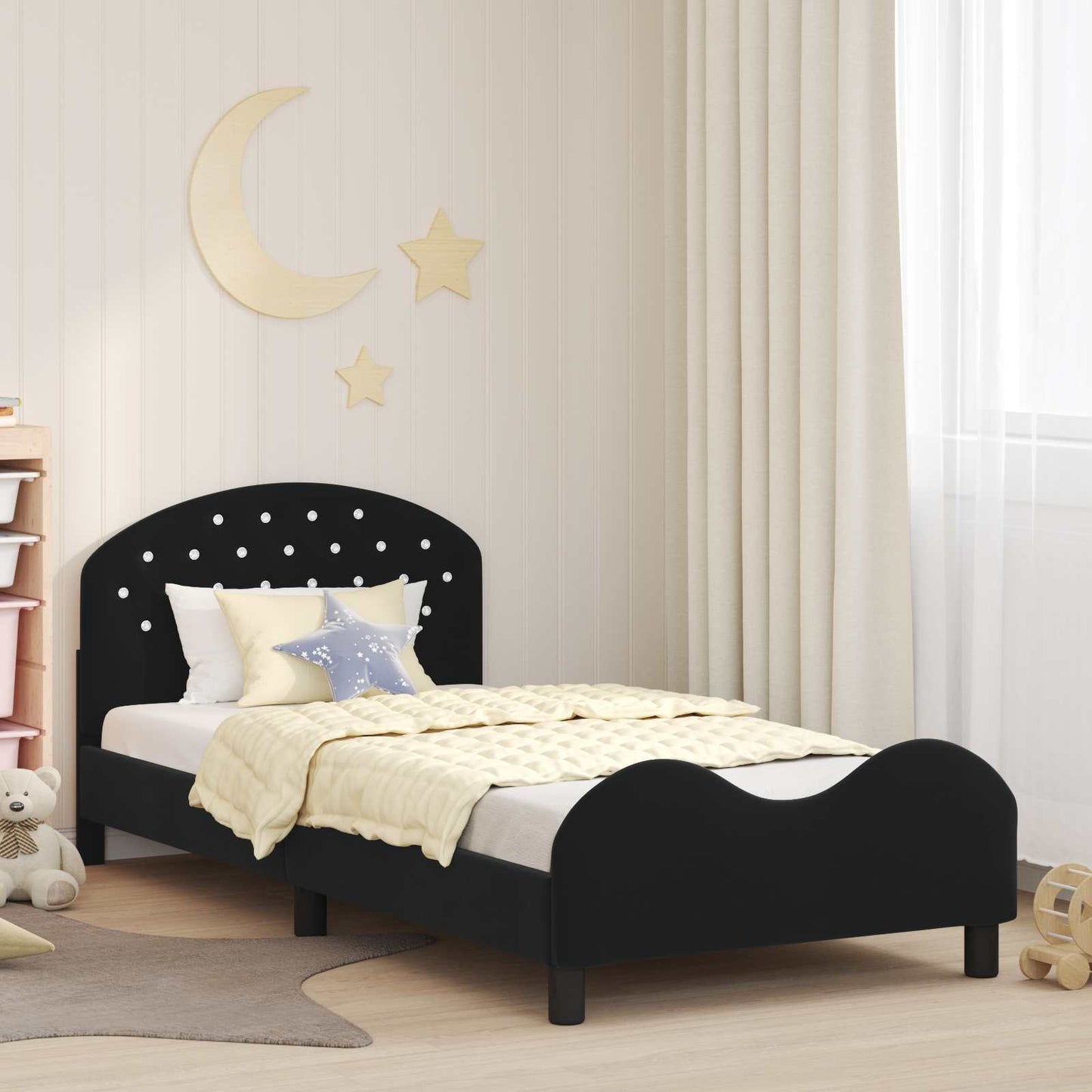 JUNG Vida Kinderbettgestell mit Kopfteil Schwarz 90 x 200 cm Samt