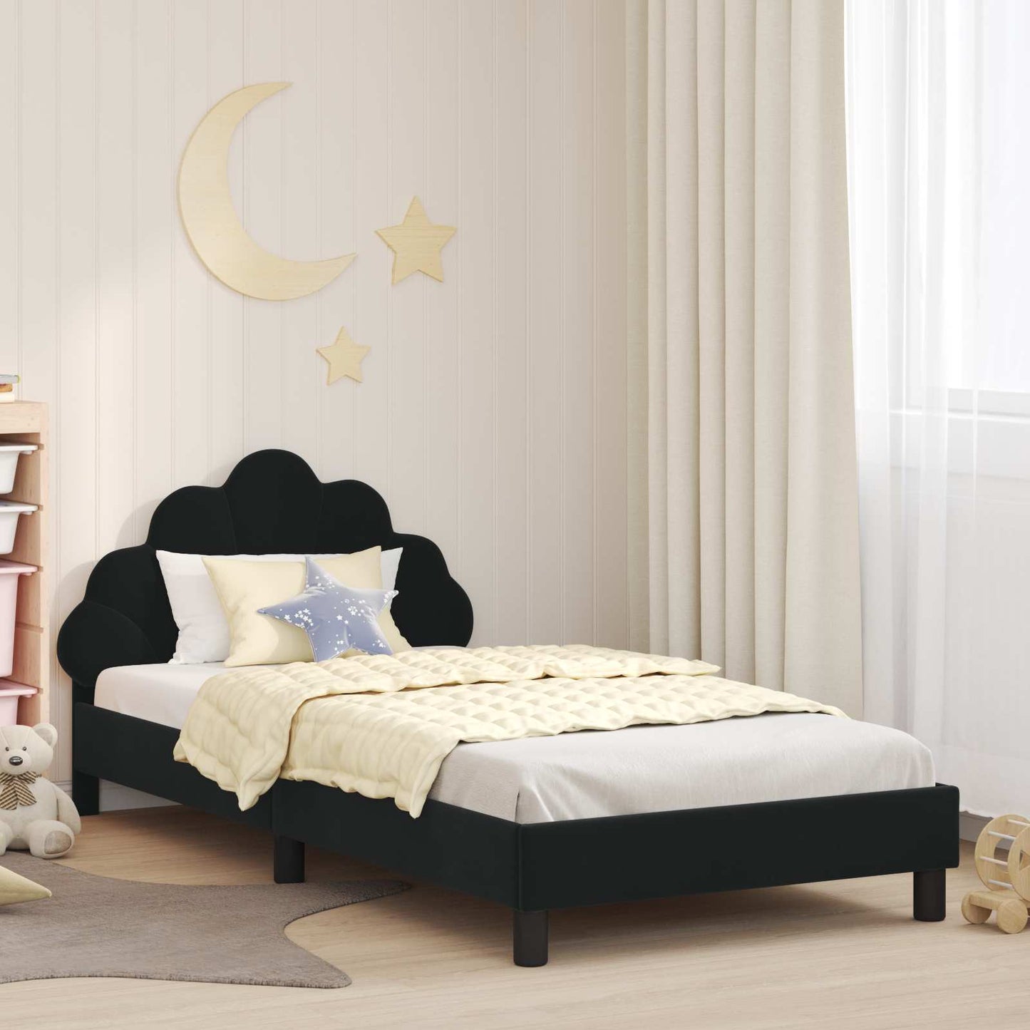 JUNG Vida Kinderbettgestell mit Kopfteil Schwarz 80 x 200 cm Samt