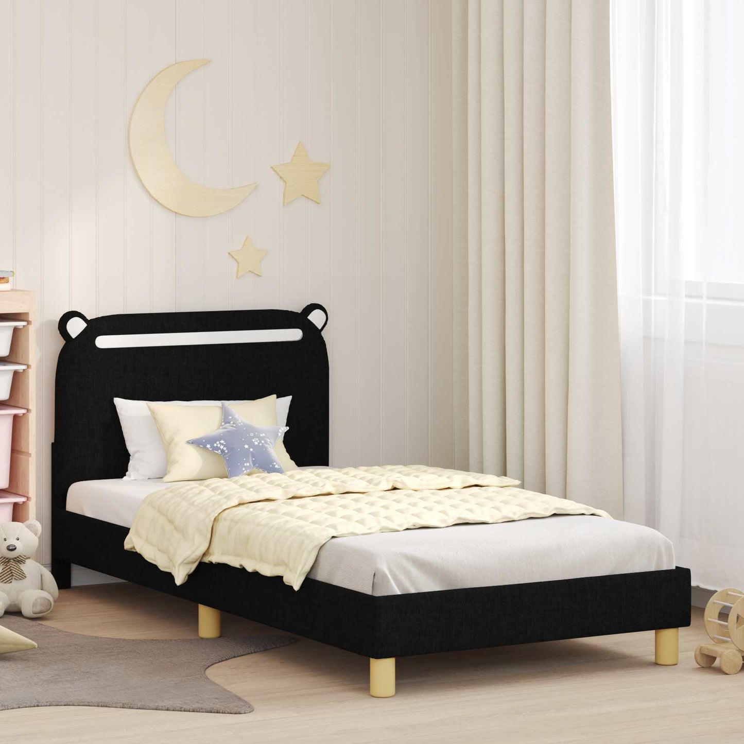 JUNG Vida Kinderbettgestell mit Kopfteil Schwarz 80 x 200 cm Stoff