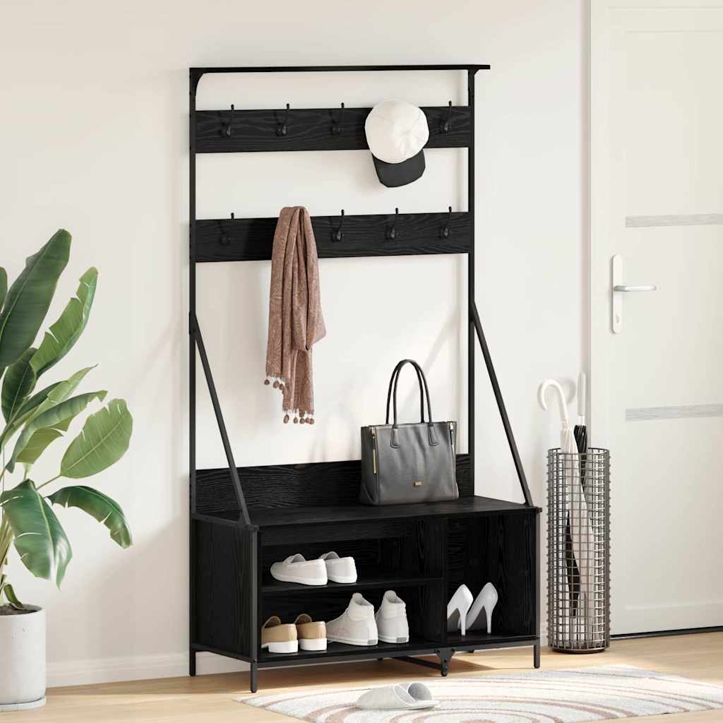 JUNG Vida Kleiderständer mit Regal Schwarz Eichen-Optik 100 x 41 x 184 cm