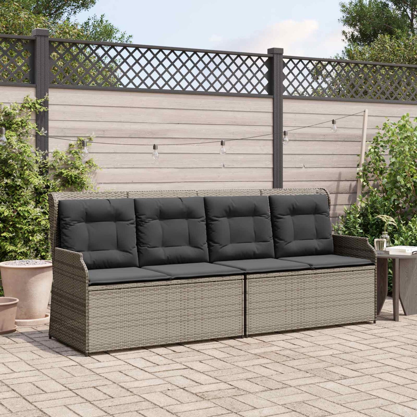 JUNG Vida Gartenbank mit Kissen Grau Poly-Rattan