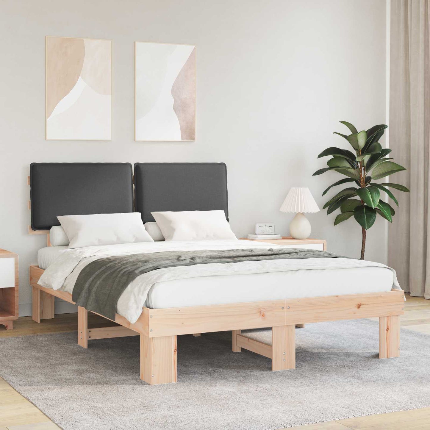 JUNG Vida Bettgestell mit gepolstertem Kopfteil Dunkelgrau 150 x 200 cm