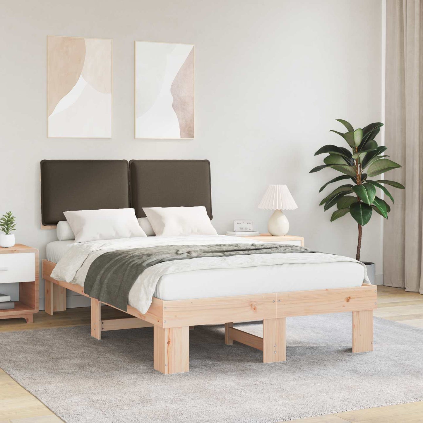 JUNG Vida Bettgestell mit gepolstertem Kopfteil Taupe 120 x 200 cm