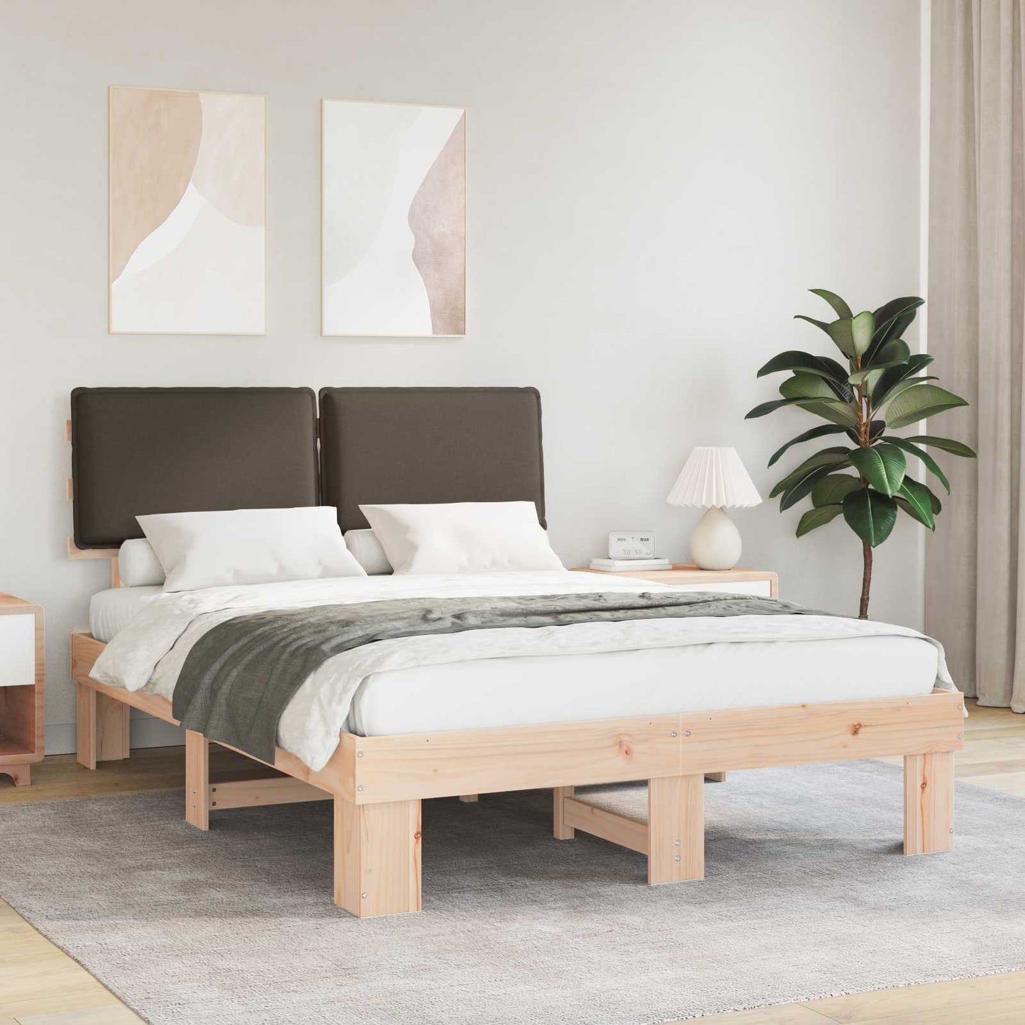 JUNG Vida Bettgestell mit gepolstertem Kopfteil Taupe 135 x 190 cm