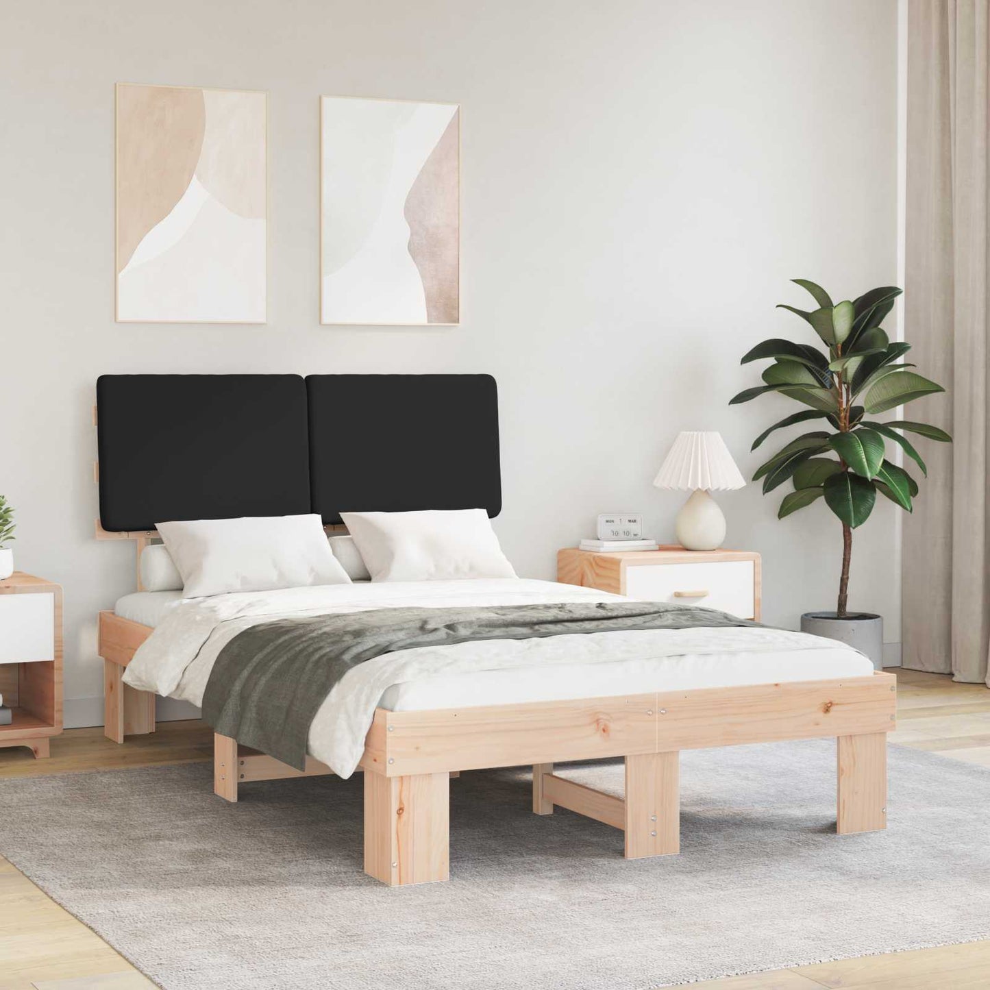 JUNG Vida Bettgestell mit gepolstertem Kopfteil Schwarz 120 x 200 cm
