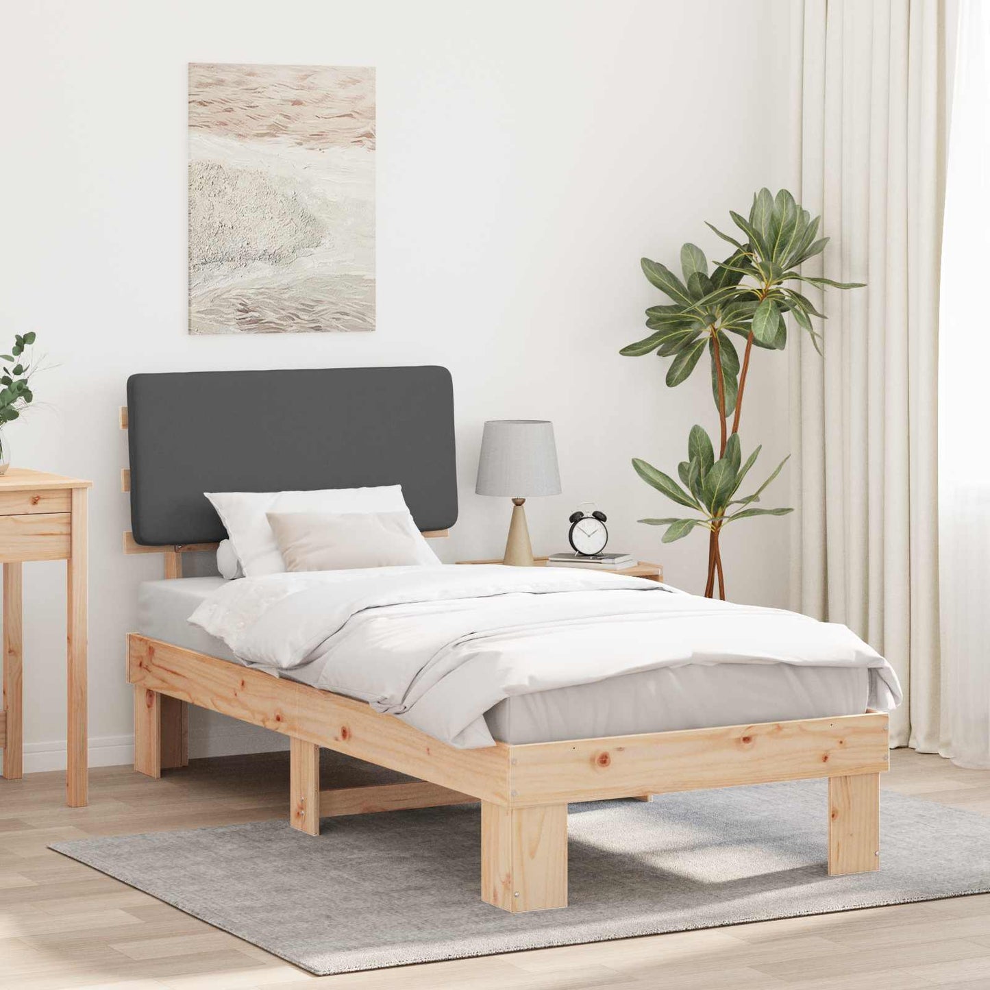 JUNG Vida Bettgestell mit gepolstertem Kopfteil Dunkelgrau 75 x 190 cm