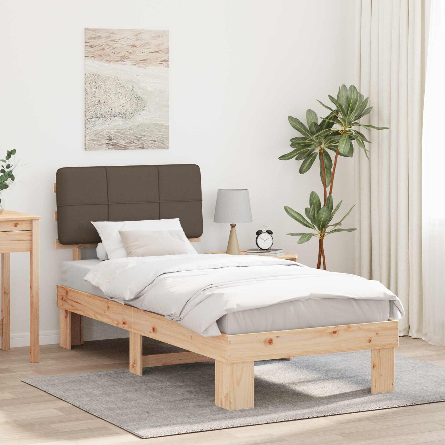 JUNG Vida Bettgestell mit gepolstertem Kopfteil Taupe 75 x 190 cm