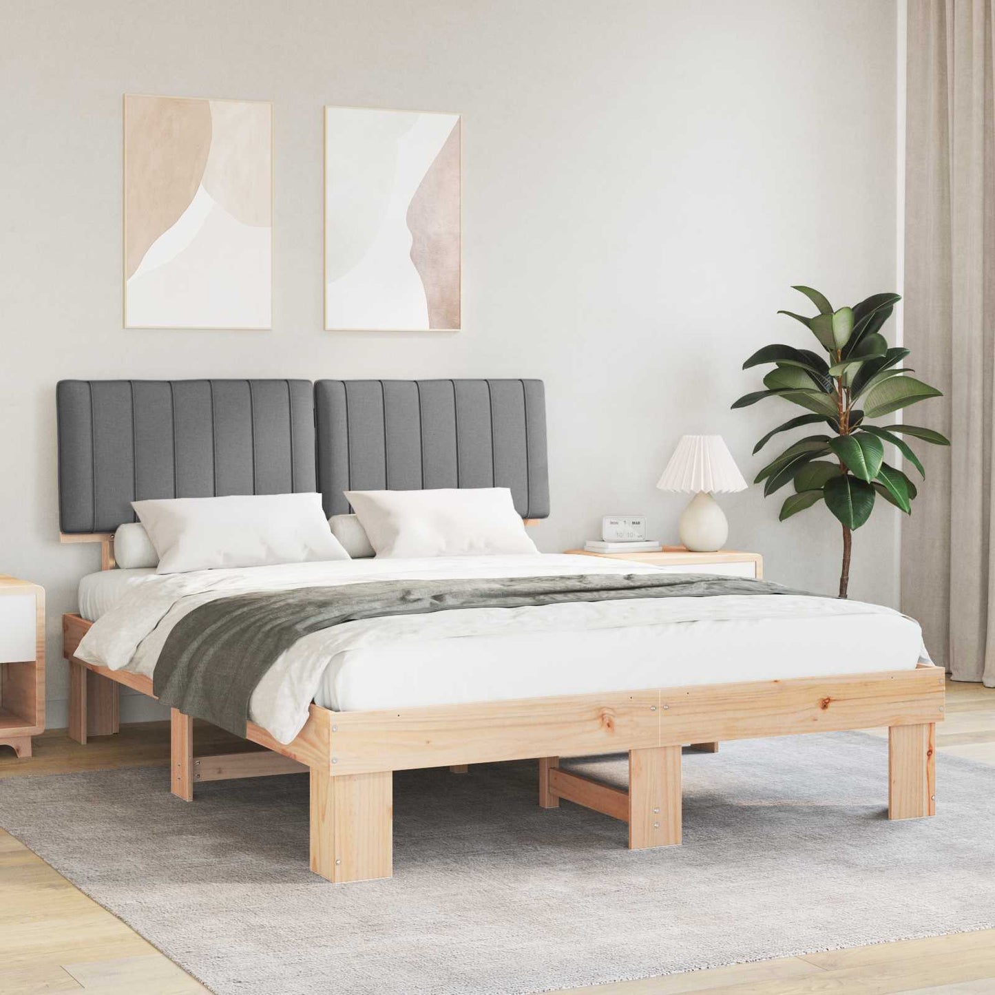 JUNG Vida Bettgestell mit gepolstertem Kopfteil Hellgrau 160 x 200 cm