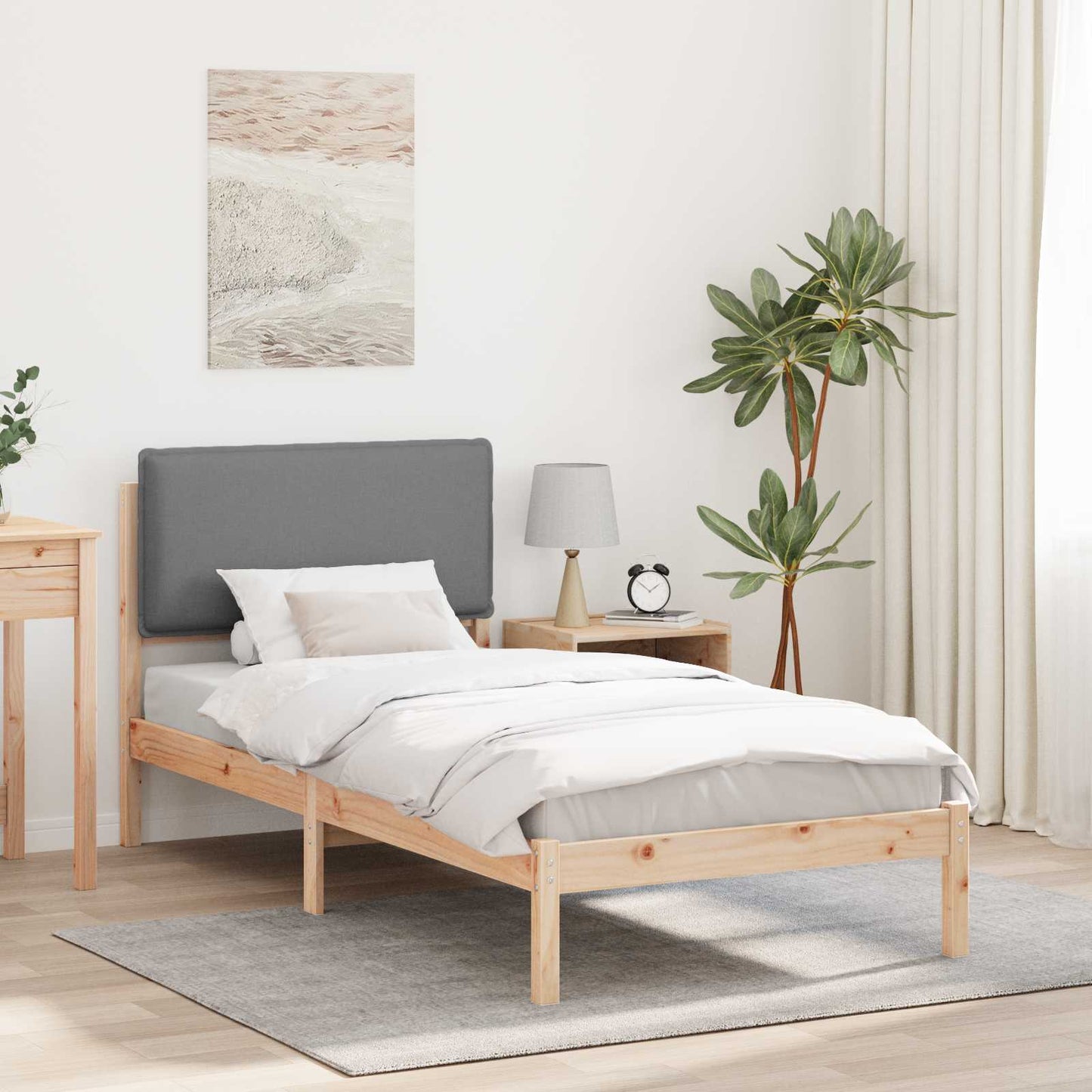 JUNG Vida Bettgestell mit gepolstertem Kopfteil Hellgrau 80 x 200 cm