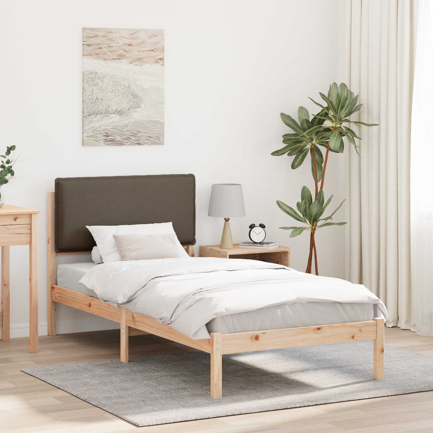 JUNG Vida Bettgestell mit gepolstertem Kopfteil Taupe 75 x 190 cm