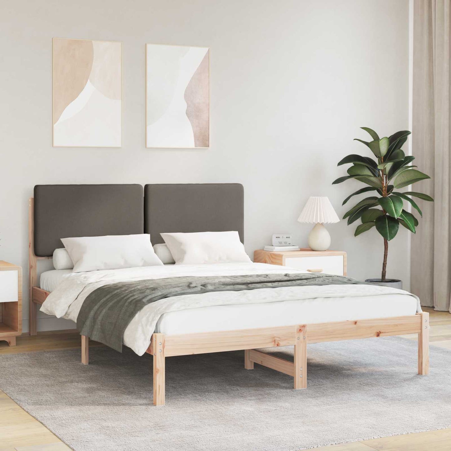 JUNG Vida Bettgestell mit gepolstertem Kopfteil Taupe 150 x 200 cm