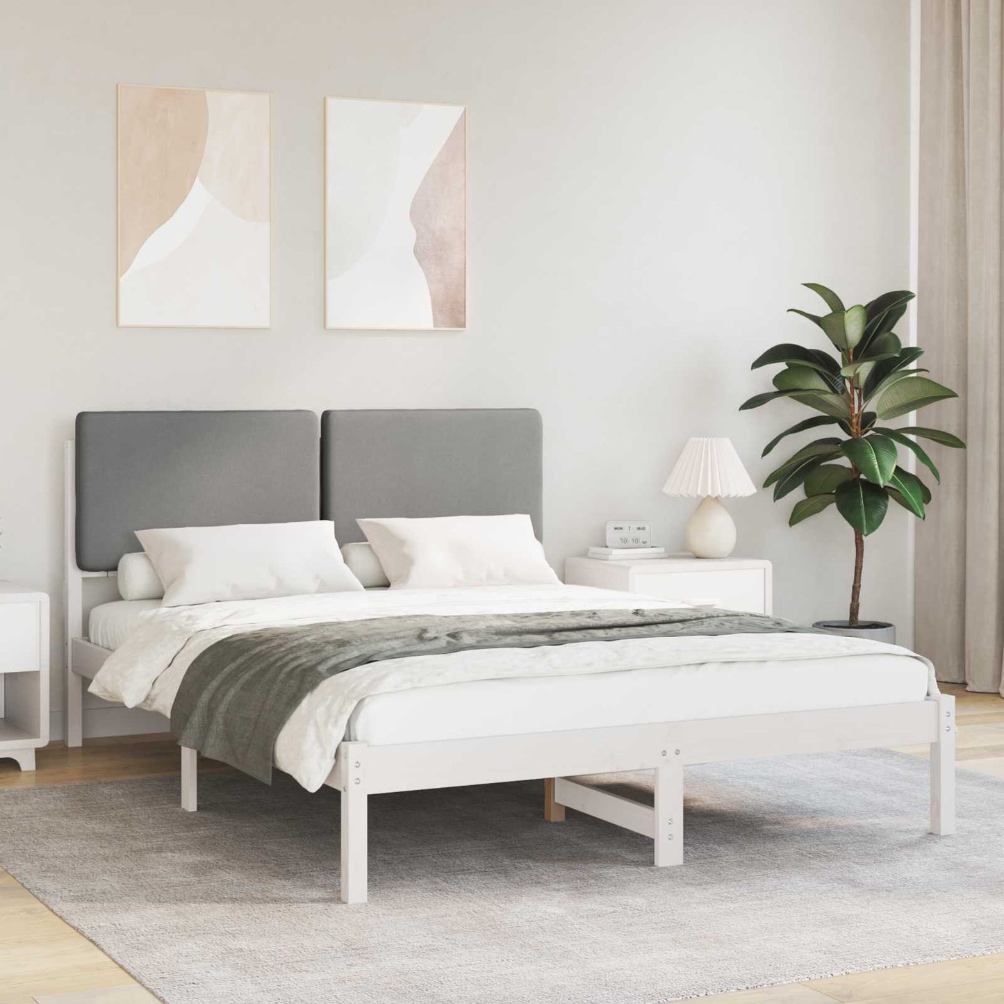 JUNG Vida Bettgestell mit gepolstertem Kopfteil Hellgrau 140 x 200 cm