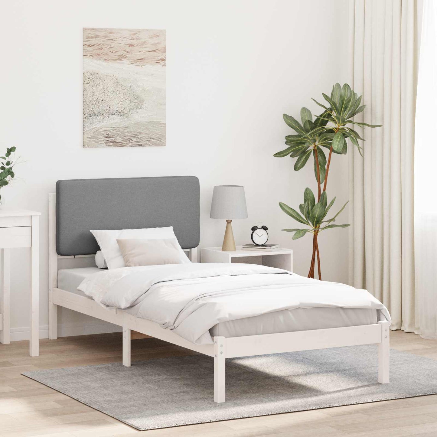 JUNG Vida Bettgestell mit gepolstertem Kopfteil Hellgrau 75 x 190 cm
