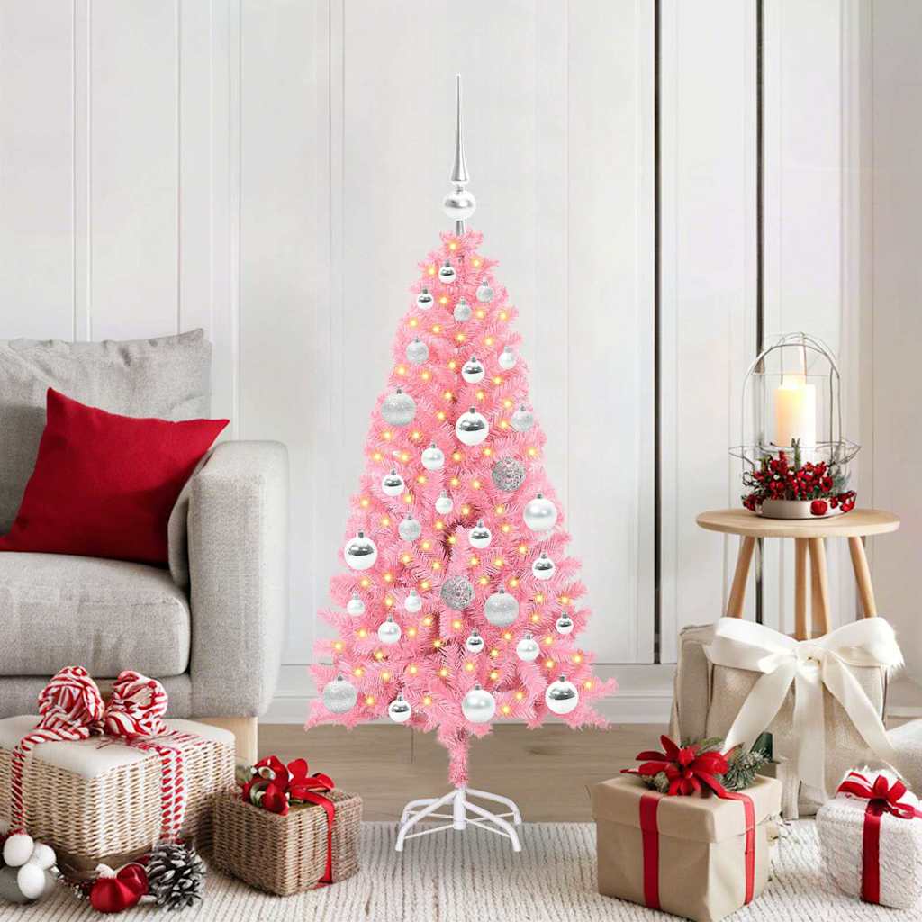 JUNG Vida Weihnachtsbaum mit 150 LEDs mit Ständer Rosa 120 cm PVC