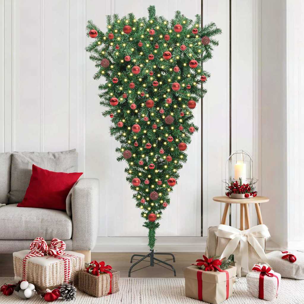 JUNG Vida Umgedrehter Kunst Weihnachtsbaum mit Kugelset Grün 180 cm PVC
